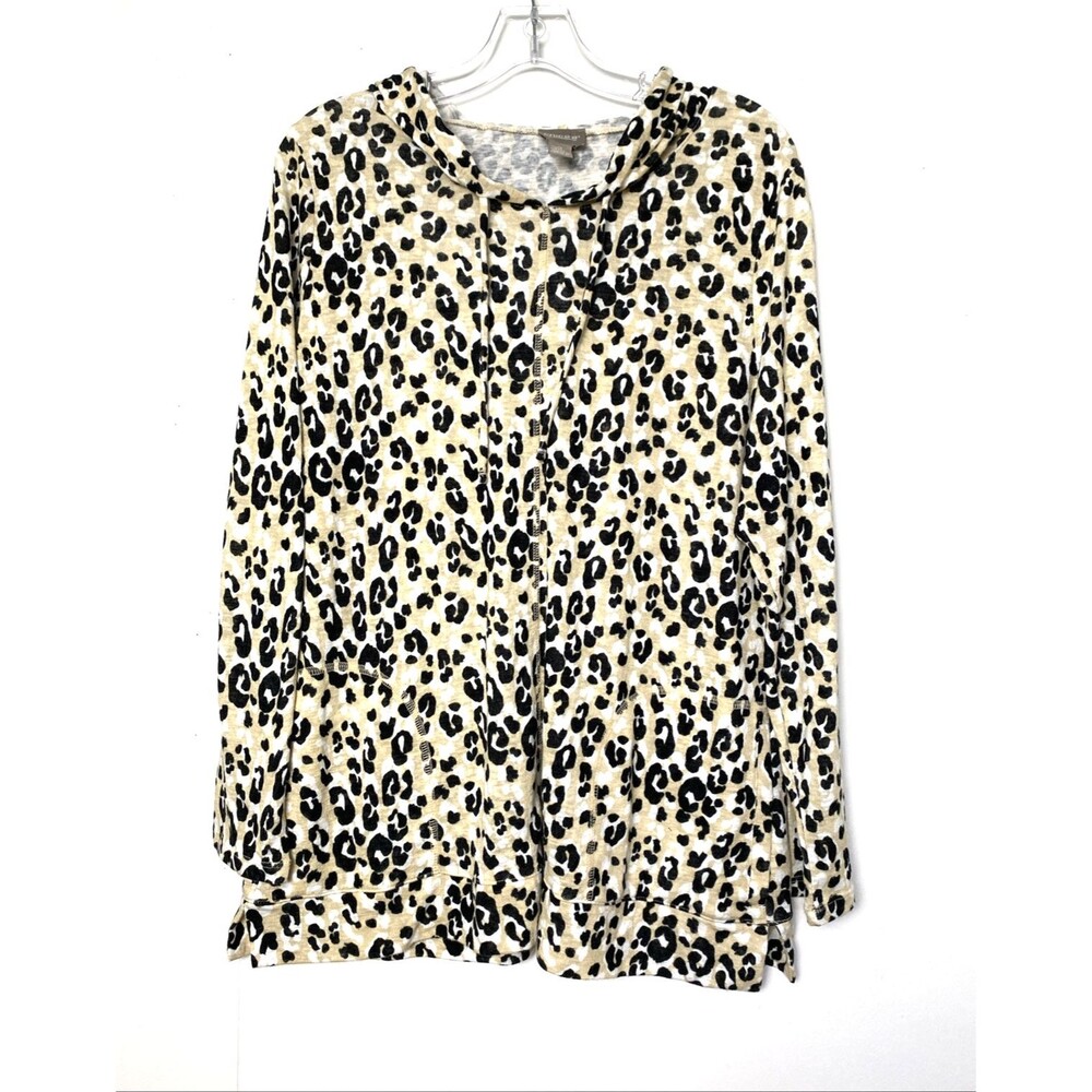 Chico's Top Womens US Size 2 Cheetah Print Pullover Hooded Casual Blouse
